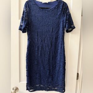 French Grey Navy Blue Lace Sheath Midi Dress Women’s Size Large